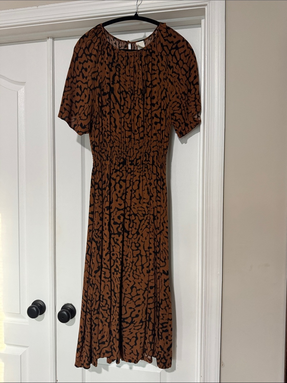 H&M Brown and Black Printed Midi Dress